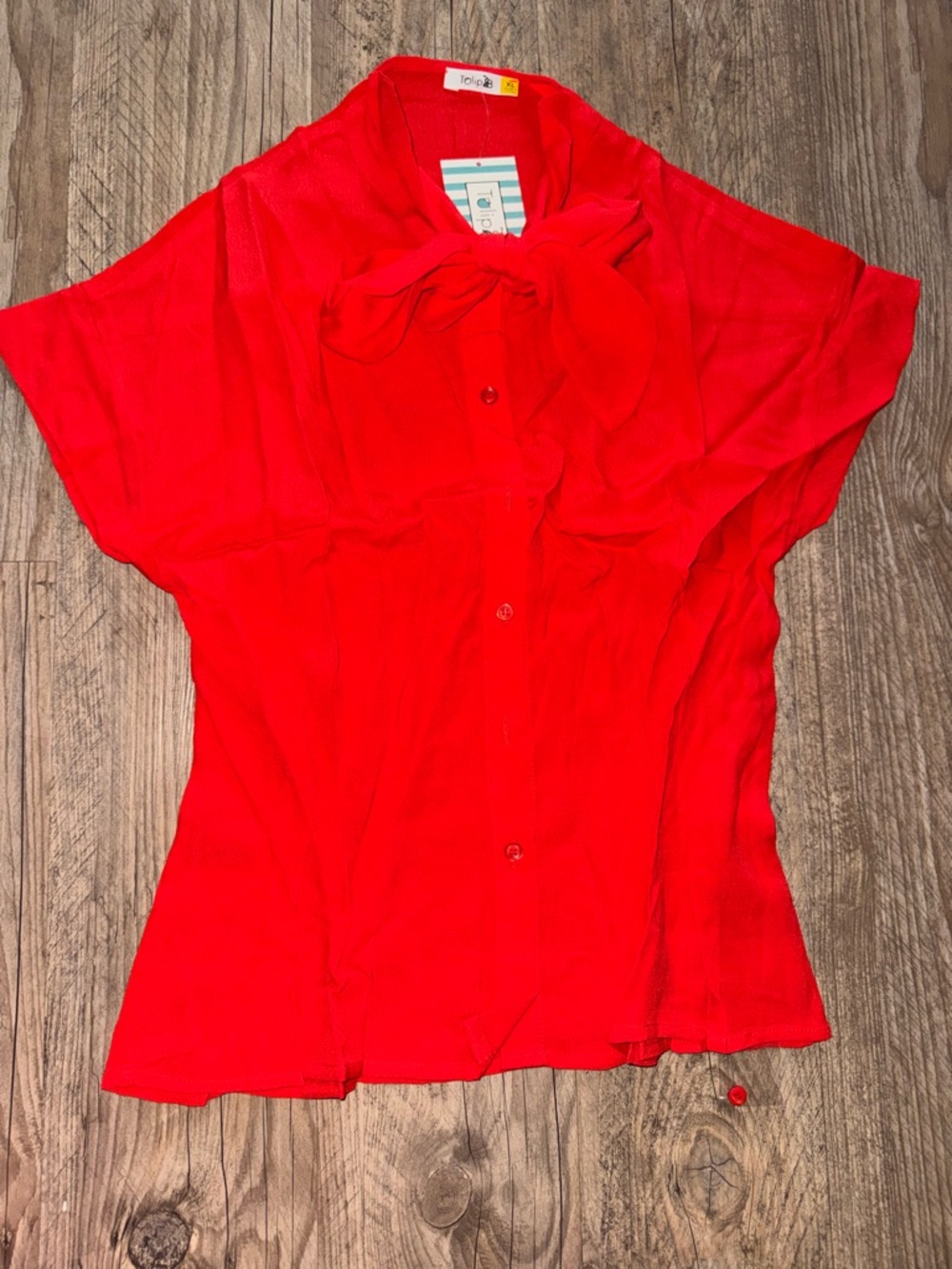 Tulip B Women's Red Tie-Neck Blouse - Lightweight Button Front
